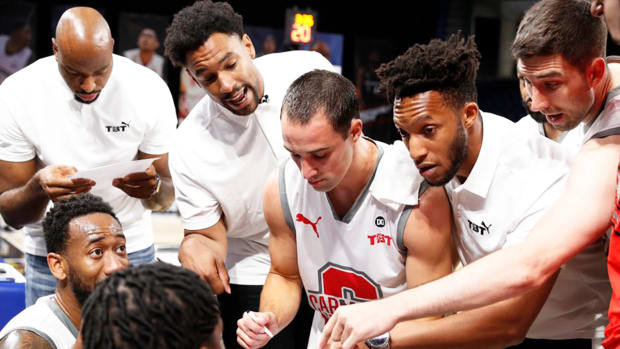 Carmen's Crew huddle during 2019 TBT